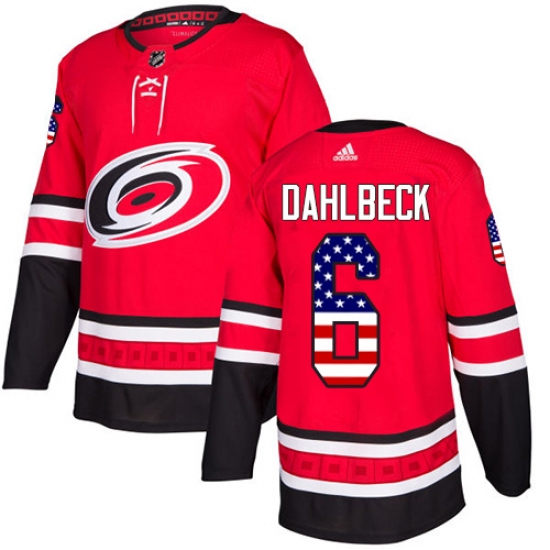 Men's Adidas Carolina Hurricanes #6 Klas Dahlbeck Authentic Red USA Flag Fashion NHL Jersey - Ujersey