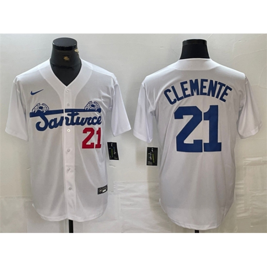 Men's Santurce Crabbers #21 Roberto Clemente White Cool Base Stitched Baseball Jersey