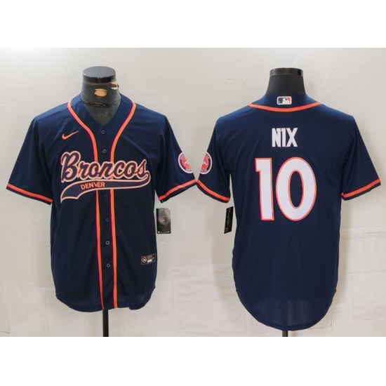 Men's Denver Broncos #10 Bo Nix Navy Cool Base Stitched Baseball Jersey - Ujersey