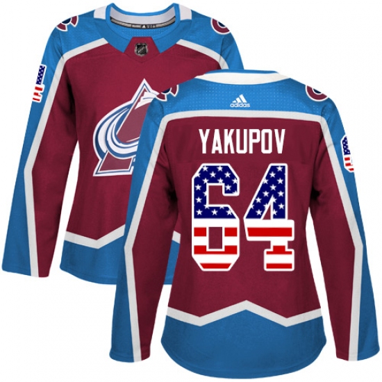 Women's Adidas Colorado Avalanche #64 Nail Yakupov Authentic Burgundy Red USA Flag Fashion NHL Jersey - Ujersey