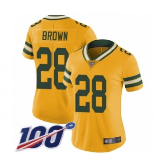 Women's Green Bay Packers #28 Tony Brown Limited Gold Rush Vapor Untouchable 100th Season Football Jersey