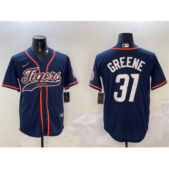 Men's Detroit Tigers #31 Riley Greene Navy With Cool Base Stitched Baseball Jersey - Ujersey