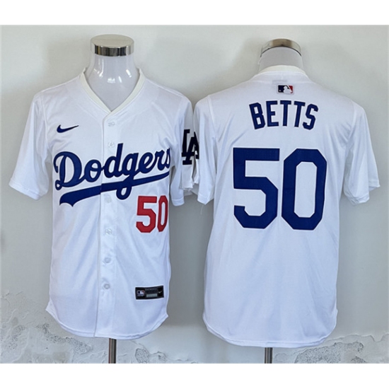 Men's Los Angeles Dodgers #50 Mookie Betts White Home Limited Stitched Baseball Jersey - Ujersey