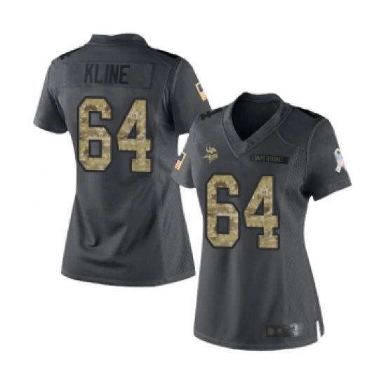 Women's Minnesota Vikings #64 Josh Kline Limited Black 2016 Salute to Service Football Jersey - Ujersey