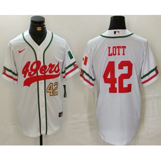 Men's San Francisco 49ers #42 Ronnie Lott Number White Mexico Cool Base Stitched Baseball Jersey - Ujersey