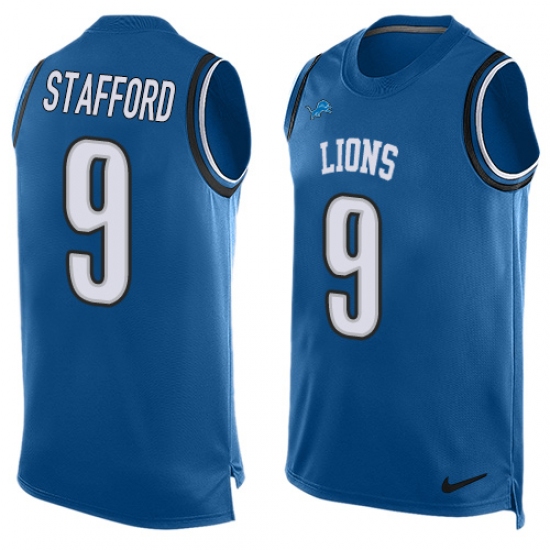 Men's Nike Detroit Lions #9 Matthew Stafford Limited Light Blue Player Name & Number Tank Top NFL Jersey - Ujersey