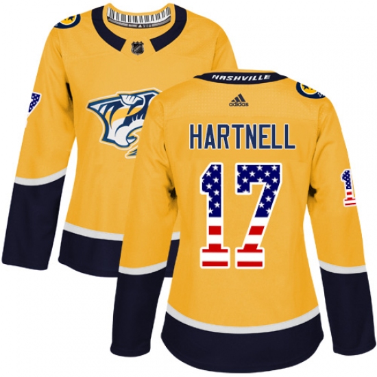 Women's Adidas Nashville Predators #17 Scott Hartnell Authentic Gold USA Flag Fashion NHL Jersey - Ujersey
