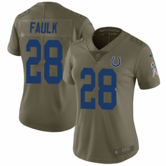 Women's Nike Indianapolis Colts #28 Marshall Faulk Limited Olive 2017 Salute to Service NFL Jersey - Ujersey