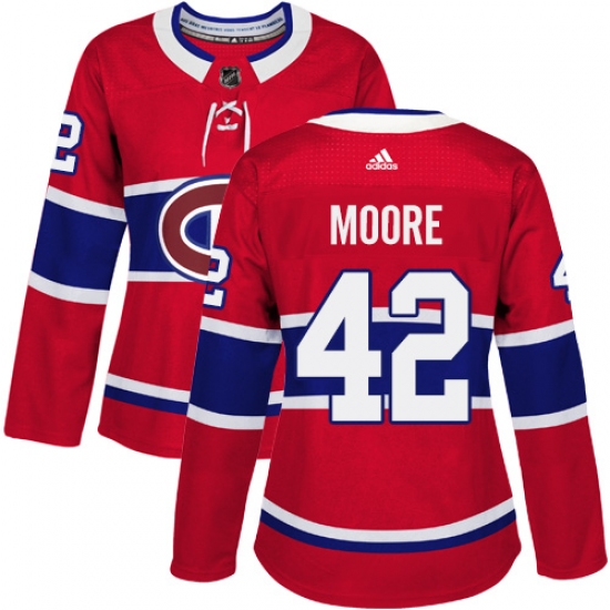 Women's Adidas Montreal Canadiens #42 Dominic Moore Premier Red Home NHL Jersey - Ujersey