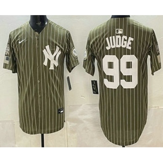 Men's New York Yankees #99 Aaron Judge Olive Pinstripe 2026 Armed Forces Day Salute To Service Jersey - Ujersey