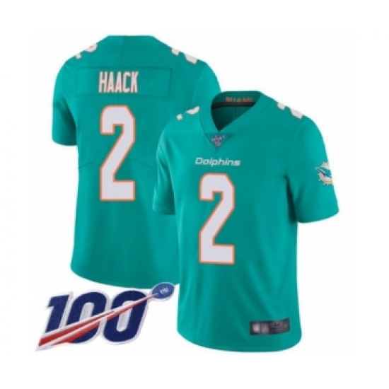 Men's Miami Dolphins #2 Matt Haack Aqua Green Team Color Vapor Untouchable Limited Player 100th Season Football Jersey - Ujersey