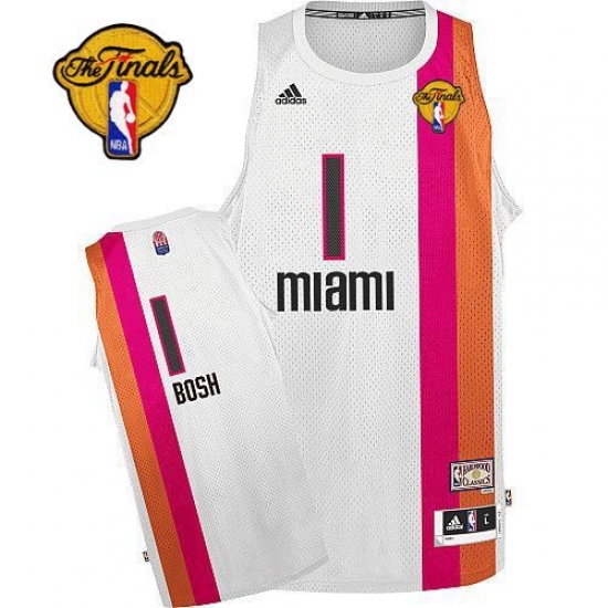 Men's Adidas Miami Heat #1 Chris Bosh Swingman White ABA Hardwood Classic Finals Patch NBA Jersey - Ujersey