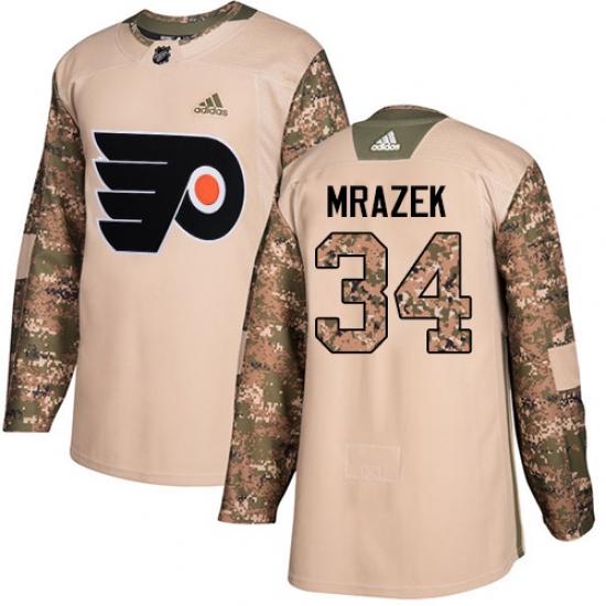 Men's Adidas Philadelphia Flyers #34 Petr Mrazek Authentic Camo Veterans Day Practice NHL Jersey