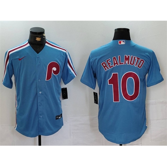 Men's Philadelphia Phillies #10 J.T. Realmuto Blue Cool Base Stitched Jersey - Ujersey