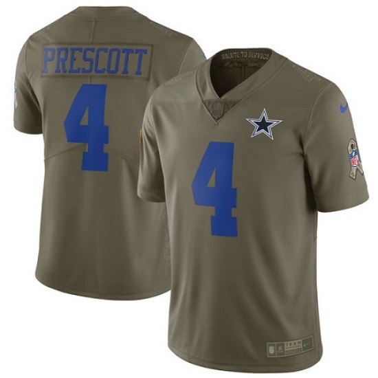 Youth Nike Dallas Cowboys #4 Dak Prescott Limited Olive 2017 Salute to Service NFL Jersey - Ujersey