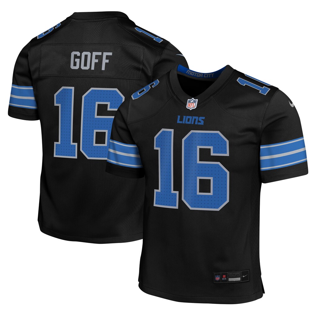 Youth Detroit Lions Jared Goff Nike Black Game Jersey - ujerseystore