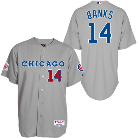 Men's Majestic Chicago Cubs #14 Ernie Banks Authentic Grey 1990 Turn Back The Clock MLB Jersey - Ujersey