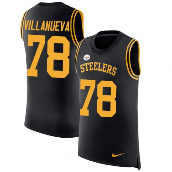 Men's Nike Pittsburgh Steelers #78 Alejandro Villanueva Limited Black Rush Player Name & Number Tank Top NFL Jersey - Ujersey