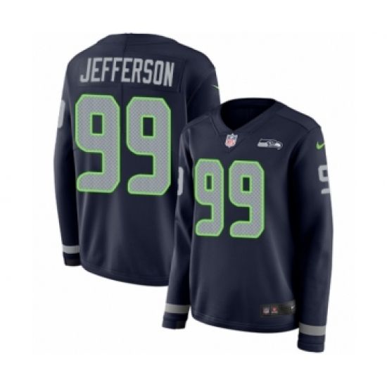 Women's Nike Seattle Seahawks #99 Quinton Jefferson Limited Navy Blue Therma Long Sleeve NFL Jersey - Ujersey