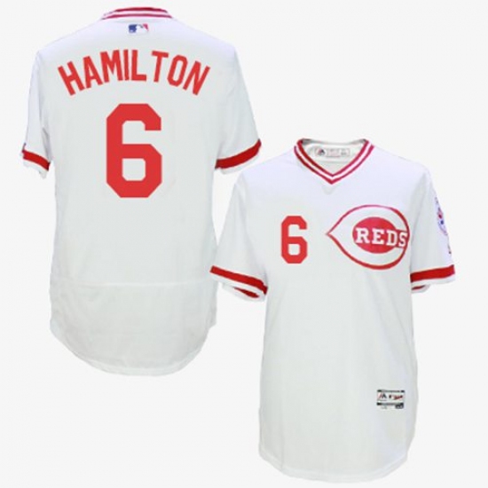 Men's Majestic Cincinnati Reds #6 Billy Hamilton White Flexbase Authentic Collection Cooperstown MLB Jersey - Ujersey