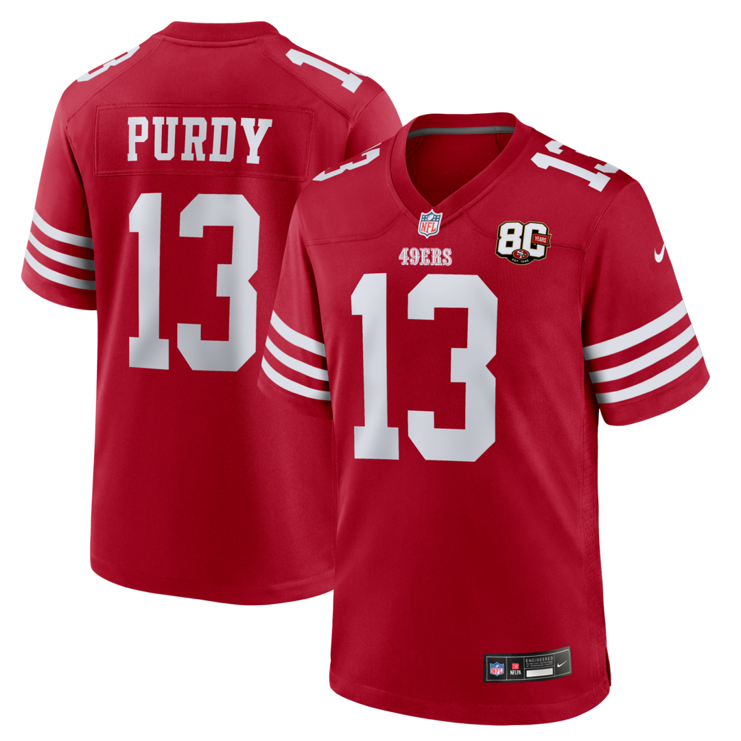 Men's San Francisco 49ers Brock Purdy Nike Scarlet 80th Anniversary Game Jersey - Ujersey