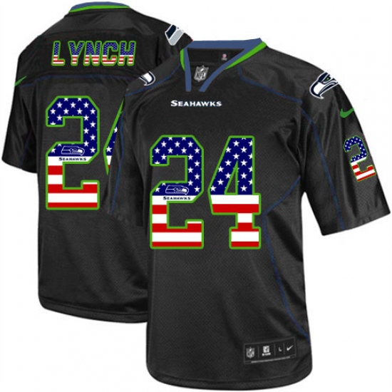 Men's Nike Seattle Seahawks #24 Marshawn Lynch Elite Black USA Flag Fashion NFL Jersey - Ujersey