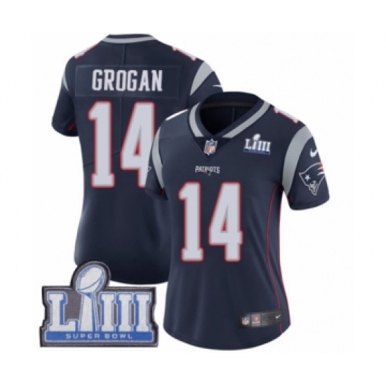 Women's Nike New England Patriots #14 Steve Grogan Navy Blue Team Color Vapor Untouchable Limited Player Super Bowl LIII Bound NFL Jersey - Ujersey