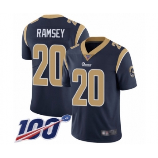 Men's Los Angeles Rams #20 Jalen Ramsey Navy Blue Team Color Vapor Untouchable Limited Player 100th Season Football Jersey - Ujersey