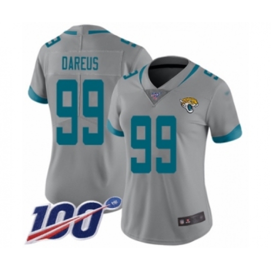 Women's Jacksonville Jaguars #99 Marcell Dareus Silver Inverted Legend Limited 100th Season Football Jersey