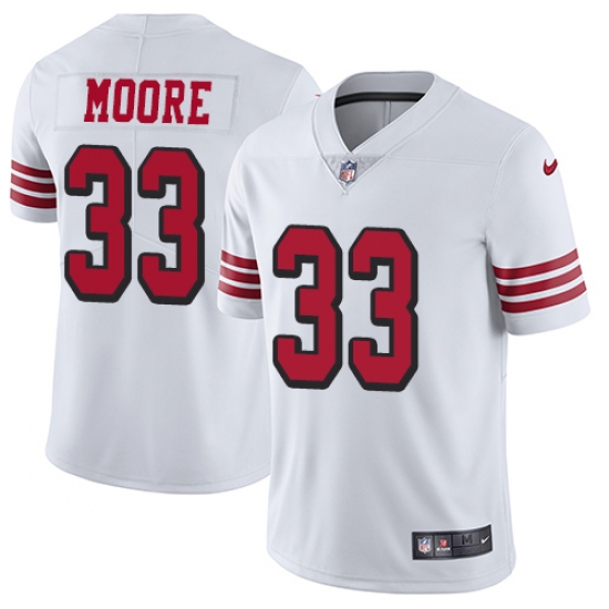 Men's Nike San Francisco 49ers #33 Tarvarius Moore Limited White Rush Vapor Untouchable NFL Jersey - Ujersey