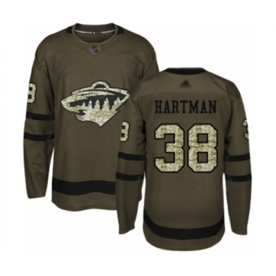 Men's Minnesota Wild #38 Ryan Hartman Authentic Green Salute to Service Hockey Jersey - Ujersey