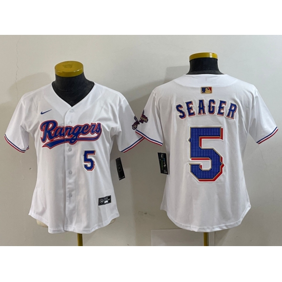 Women's Texas Rangers #5 Corey Seager Number White 2024 Gold Collection Limited Cool Base Jersey - Ujersey