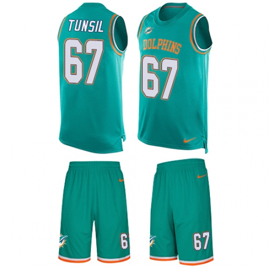 Men's Nike Miami Dolphins #67 Laremy Tunsil Limited Aqua Green Tank Top Suit NFL Jersey - Ujersey