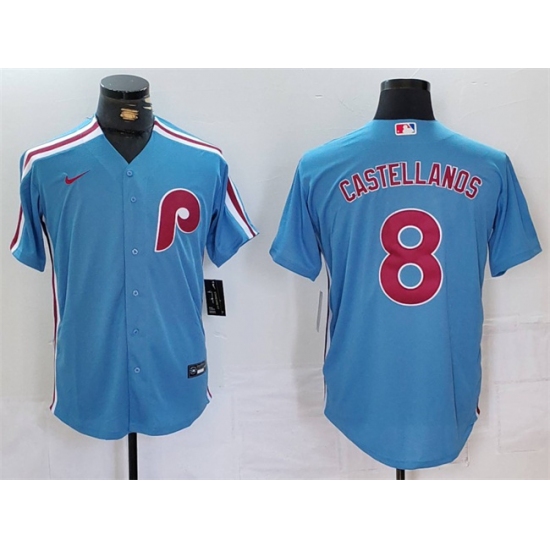 Men's Philadelphia Phillies #8 Nick Castellanos Blue Cool Base Stitched Jersey - Ujersey