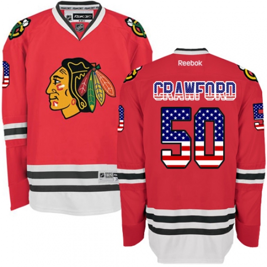 Men's Reebok Chicago Blackhawks #50 Corey Crawford Authentic Red USA Flag Fashion NHL Jersey - Ujersey
