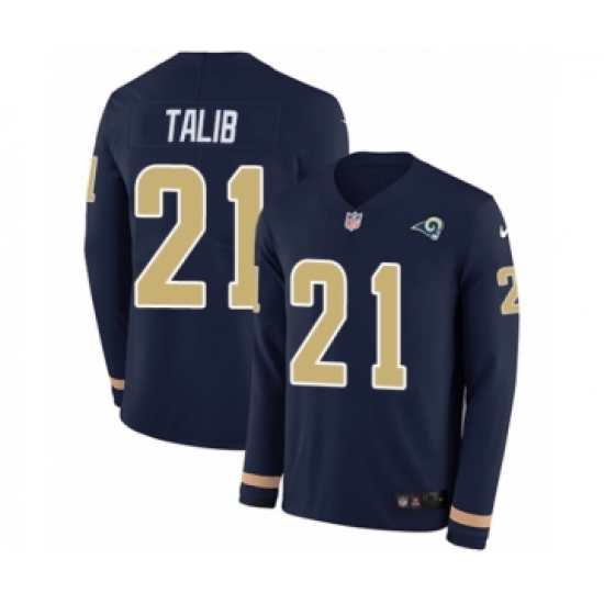 Youth Nike Los Angeles Rams #21 Aqib Talib Limited Navy Blue Therma Long Sleeve NFL Jersey - Ujersey