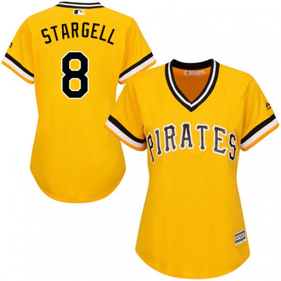 Women's Majestic Pittsburgh Pirates #8 Willie Stargell Replica Gold Alternate Cool Base MLB Jersey - Ujersey