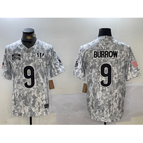 Men's Cincinnati Bengals #9 Joe Burrow Arctic Camo 2024 FUSE Salute to Service Limited Stitched Jersey - Ujersey