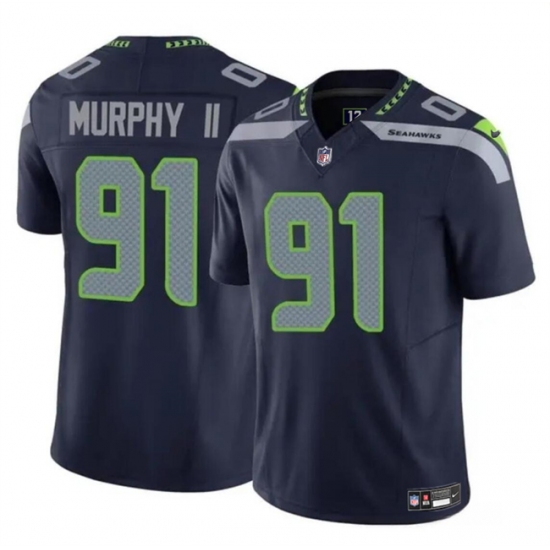 Men's Seattle Seahawks #91 Byron Murphy II Navy 2024 Draft F.U.S.E Vapor Limited Football Stitched Jersey - Ujersey