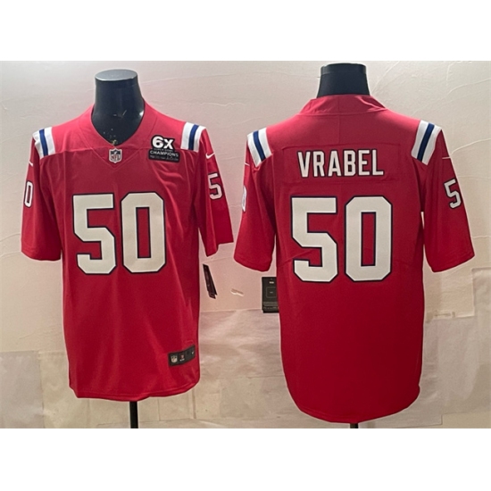 Men's New England Patriots #50 Mike Vrabel Red With 6x Super Bowl Champions Vapor Limited Football Stitched Jersey - Ujersey