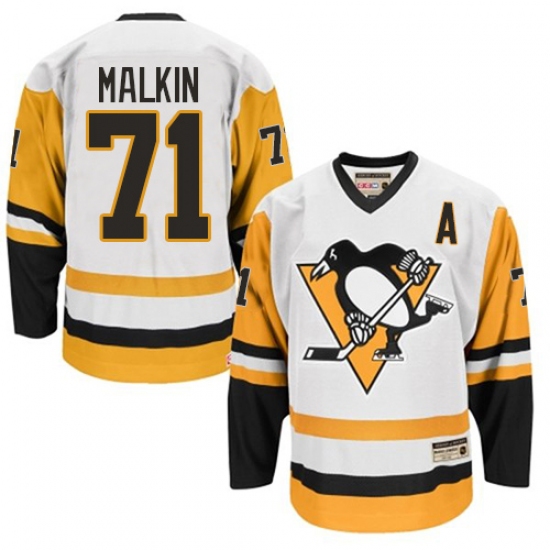 Men's CCM Pittsburgh Penguins #71 Evgeni Malkin Premier White Throwback NHL Jersey - Ujersey