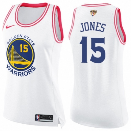 Women's Nike Golden State Warriors #15 Damian Jones Swingman White/Pink Fashion 2018 NBA Finals Bound NBA Jersey - Ujersey