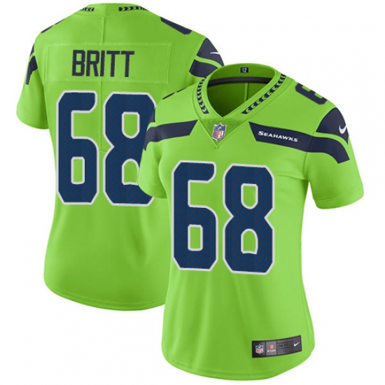 Women's Nike Seattle Seahawks #68 Justin Britt Elite Green Rush Vapor Untouchable NFL Jersey - Ujersey