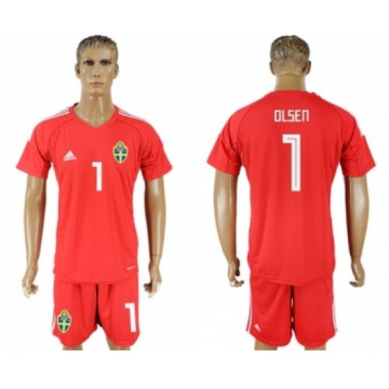 Sweden #1 Olsen Red Goalkeeper Soccer Country Jersey