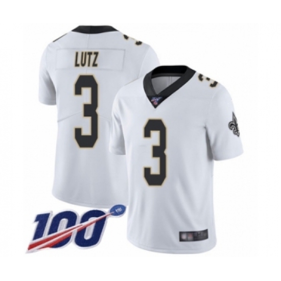 Men's New Orleans Saints #3 Wil Lutz White Vapor Untouchable Limited Player 100th Season Football Jersey - Ujersey