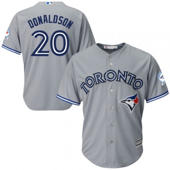 Men's Majestic Toronto Blue Jays #20 Josh Donaldson Replica Grey Road 40th Anniversary Patch MLB Jersey - Ujersey