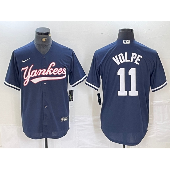 Men's New York Yankees #11 Anthony Volpe Navy Cool Base Stitched Baseball Jersey - Ujersey