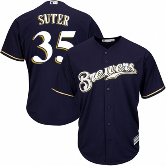 Men's Majestic Milwaukee Brewers #35 Brent Suter Replica White Alternate Cool Base MLB Jersey - Ujersey