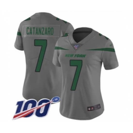 Women's New York Jets #7 Chandler Catanzaro Limited Gray Inverted Legend 100th Season Football Jersey - Ujersey