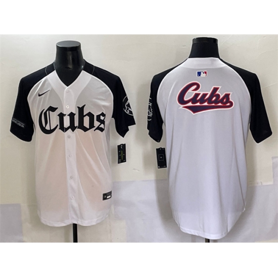 Men's Chicago Cubs Team Big Logo White Black 'Gothic North Side Edition' Vapor Premier Limited Stitched Baseball Jersey - Ujersey